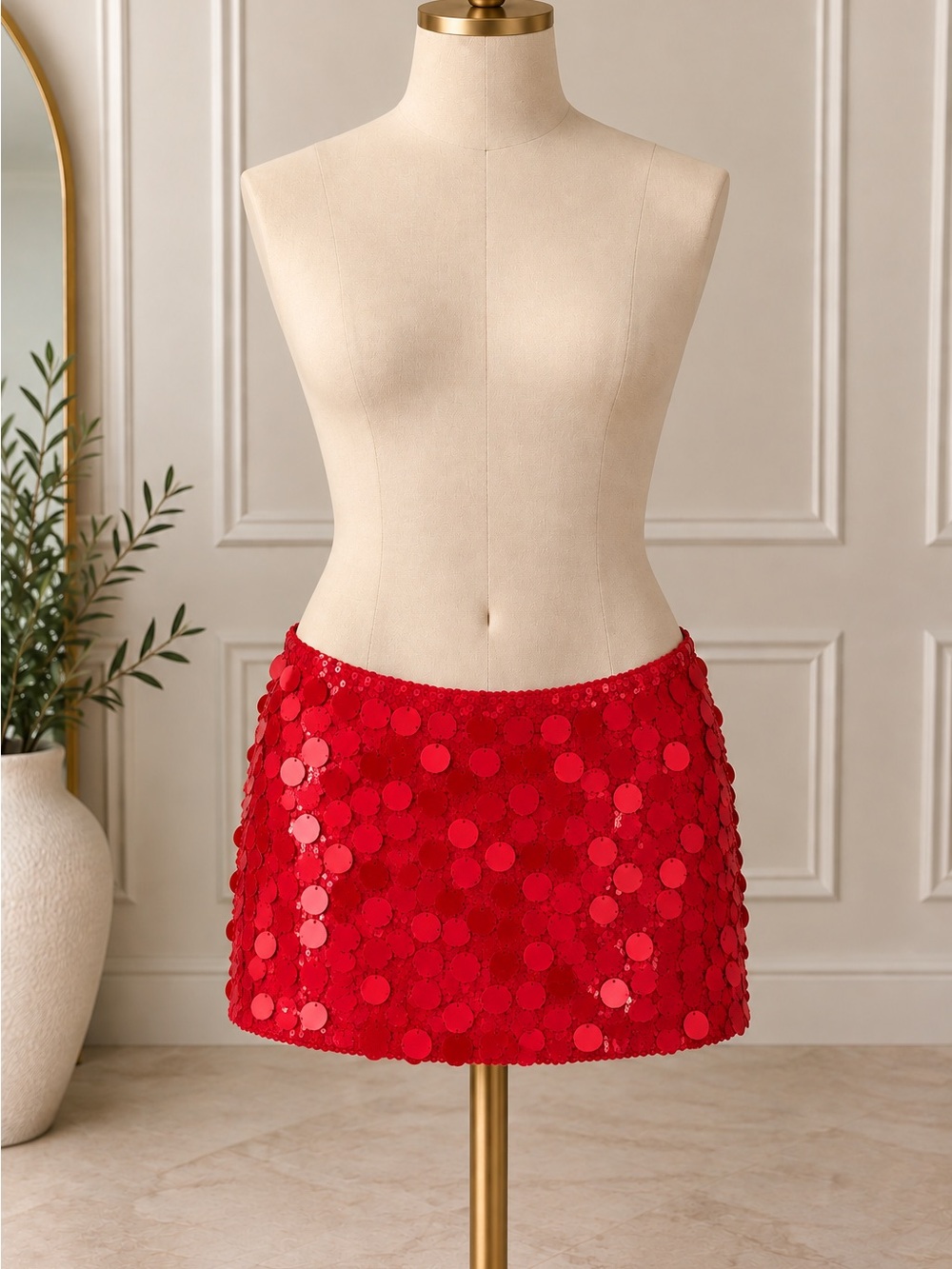 Edikted Red Sequin Skirt